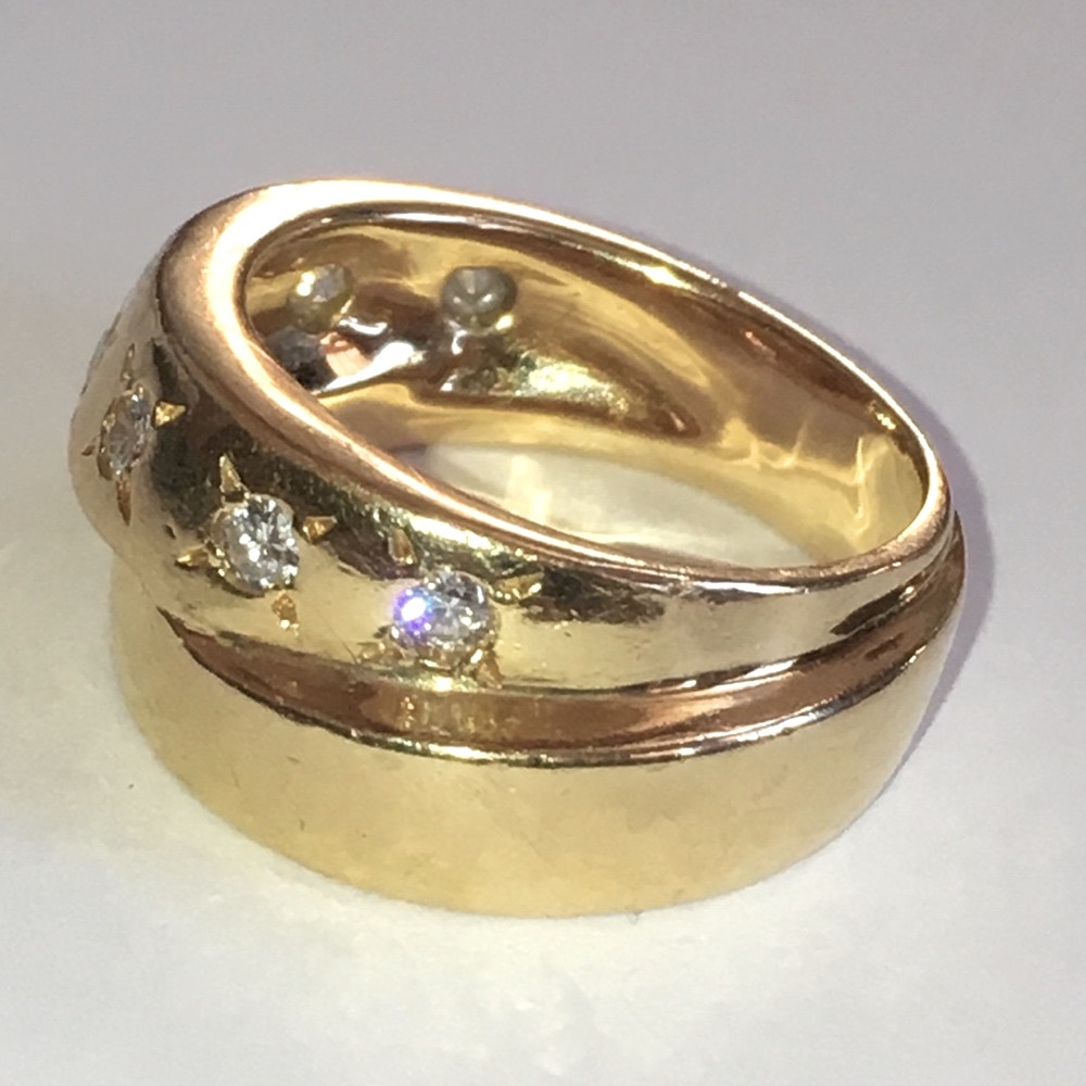 Heavy Solid 18K French France Vintage Antique Yellow Gold Diamond Ring (not 14K)